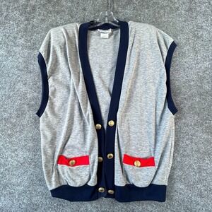 Peter Popovitch Cardigan Vest Womens M Gray Navy Contrast‎ V-Neck Button Front